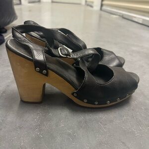 UGG Black Leather Mules with Wooden Heel